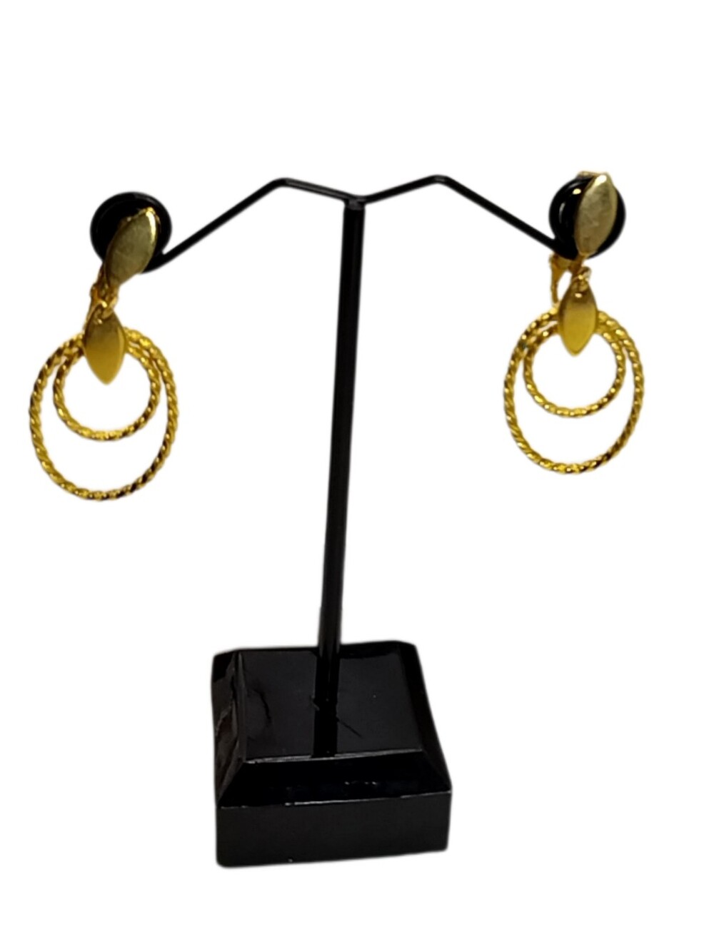 Gold Tone Double Hoop Dangle Clip-On Earrings 1.5" NWOT